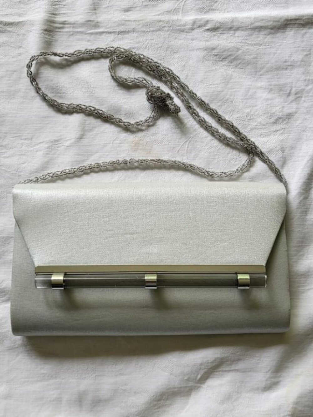 Silver Envelope Clutch with Acrylic Accent by Nina